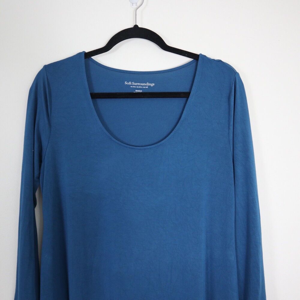 Soft Surroundings Size M Jersey Knit Tunic Scoop Neck Teal Blue Lagenlook - Picture 3 of 12